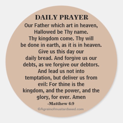 Daily Prayer Our Father KJV Classic Round Sticker