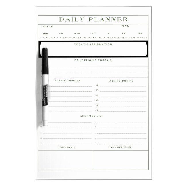 Daily Productivity Planner Dry Erase Board (Front)