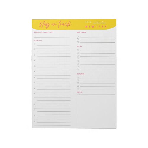 Daily Productivity Planner Notepad  ADHD Friendly