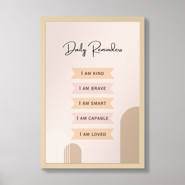 Daily Reminders - beige affirmations Wall Art (Framed Front)