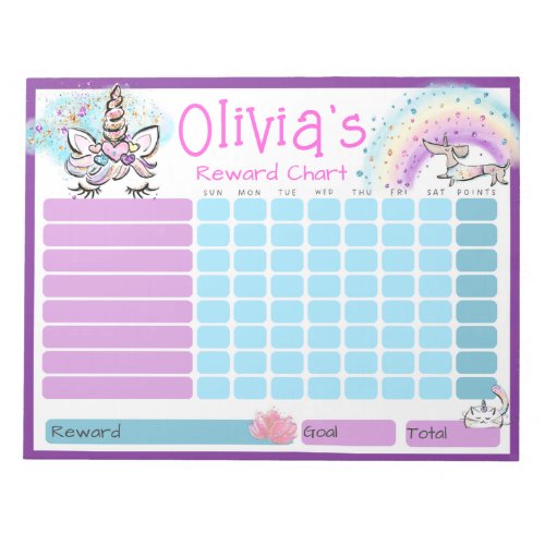 Daily Reward Chart for Kids Routine Unicorn To Do Notepad