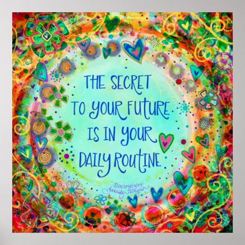 Daily Routine Pretty Abstract Floral Inspirivity Poster