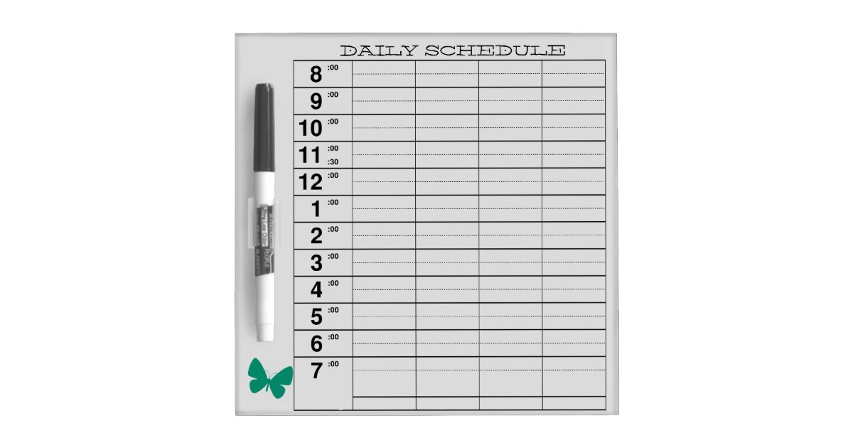 daily-schedule-with-green-butterfly-dry-erase-board-zazzle