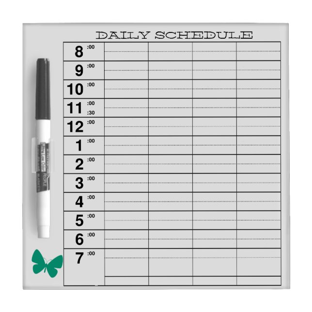 DAILY SCHEDULE with Green Butterfly Dry Erase Board (Front)