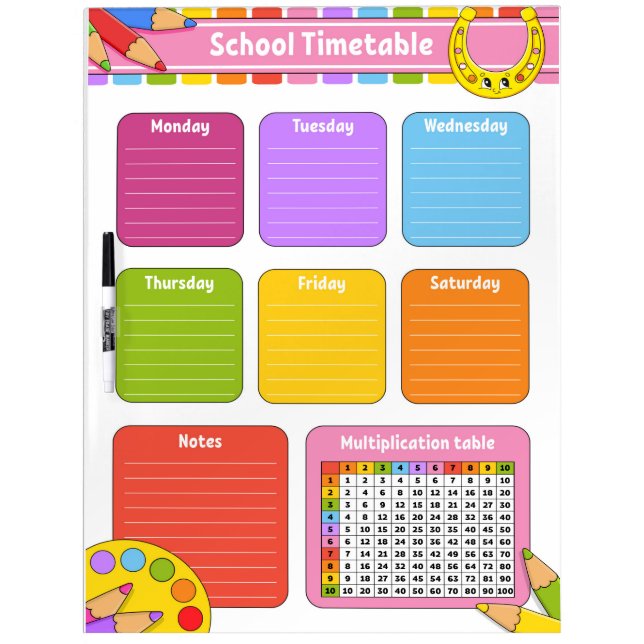 Daily School Planner Dry Erase Board w/Pen holder (Front)