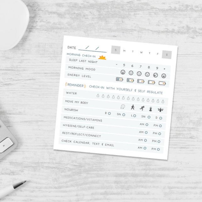 Daily Self Care Check-in ADHD Neurodivergent Post-it Notes (post it notes, adhd post it notes, neurodivergent reminders, notepads adhd)