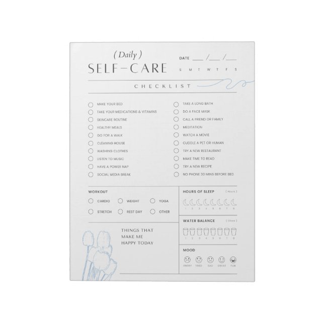 Daily Self-Care Checklist Notepad (Rotated)