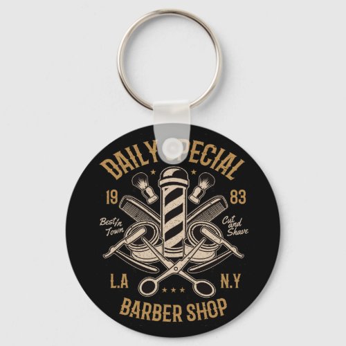Daily Special Barber Shop LA NY Cut and Shave Keychain