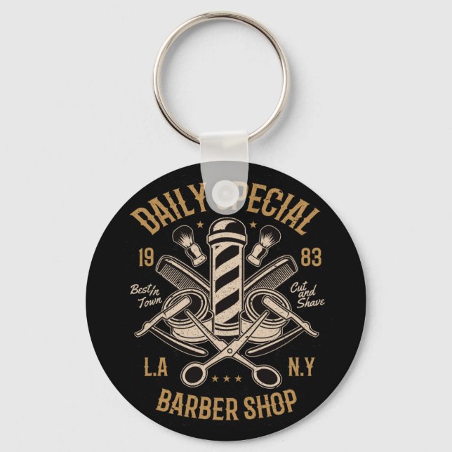 Daily Special Barber Shop LA NY Cut and Shave Keychain (Front)