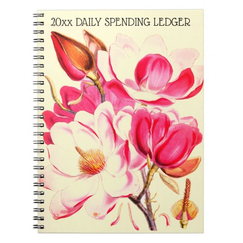 Daily Spending Ledger Vintage Pink Flowers Budget Notebook