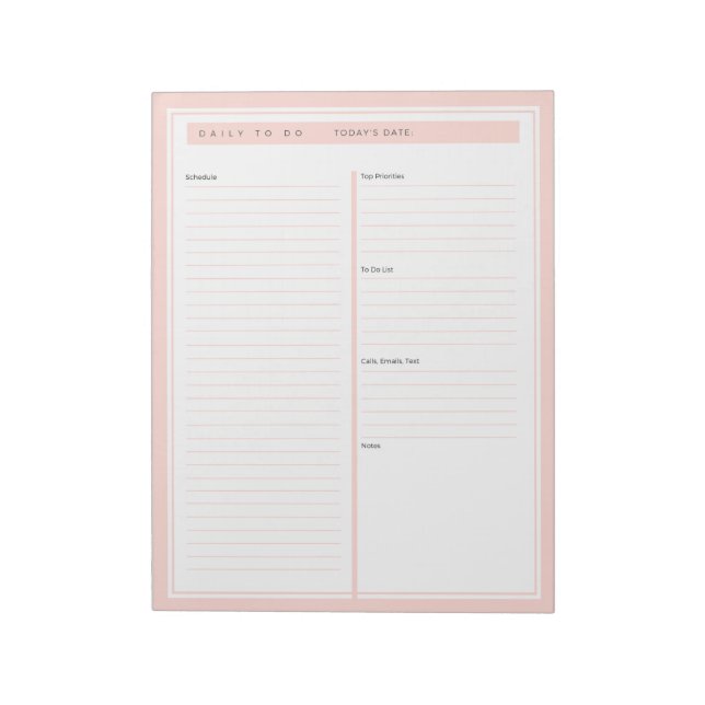 Daily To Do List Blush Notepad (Rotated)