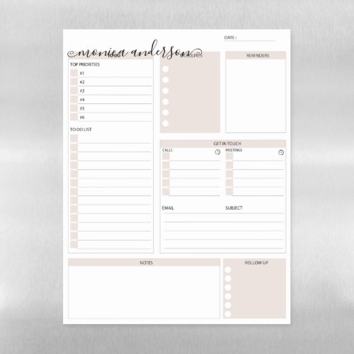 Daily To Do Planner Organizer monogram Magnetic Dry Erase Sheet