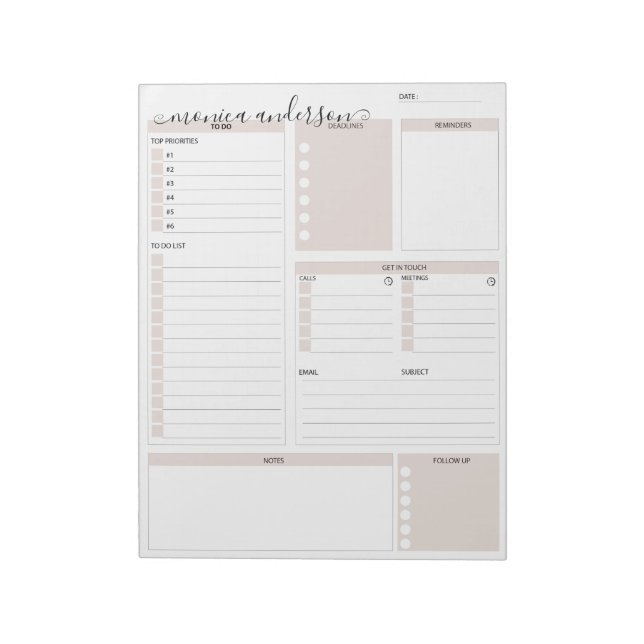 Daily To Do Planner Organizer monogram Notepad (Rotated)
