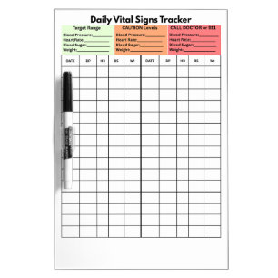 Daily Vital Signs Log Diary Patient Education Dry Erase Board