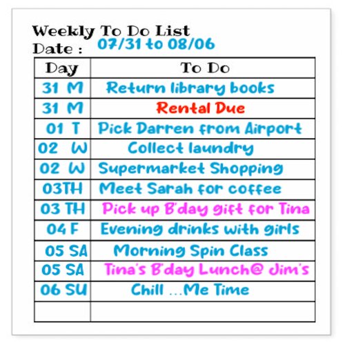 Daily Weekly To Do List Planner Reminders Schedule Rubber Stamp