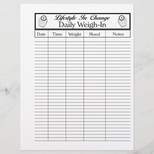 Daily Weigh-In page, for Lifestyle change Flyer (Front)