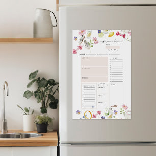 Daily Wellness Tracker Floral Fitness Monogram Magnetic Dry Erase Sheet