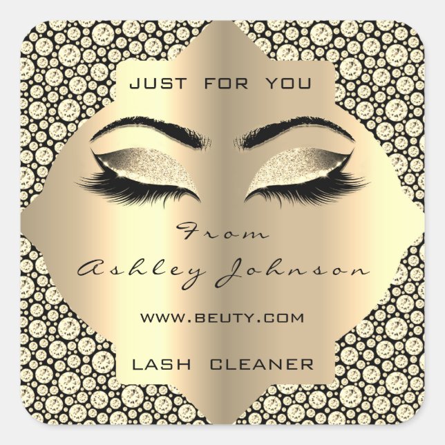 Daimond Sepia Glitter Gold Lash Cleaner Makeup Square Sticker (Front)