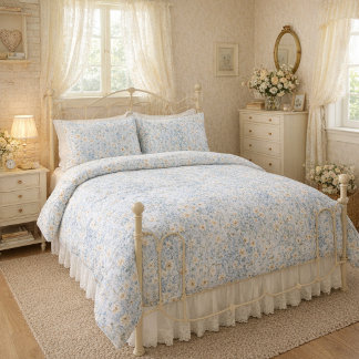 Dainty Blue and Yellow Wildflower Floral Pattern  Duvet Cover