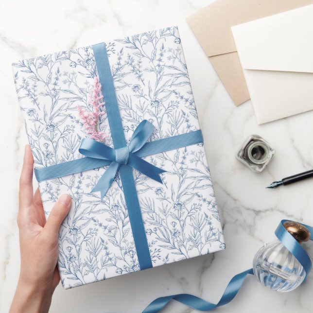 Dainty Blue Floral French Toile Wrapping Paper (Gifting)