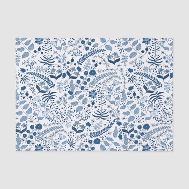 Dainty Blue Flowers Boho Style Tissue Paper (Front)