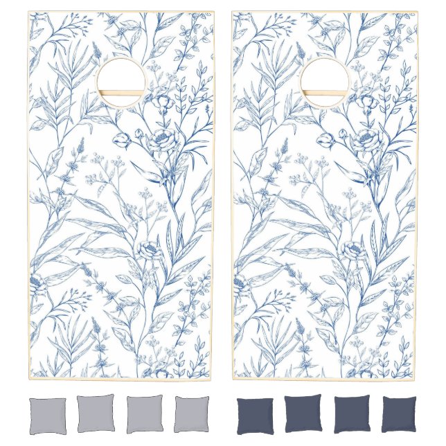 Dainty Blue French Floral Backyard Cornhole Set (Set)