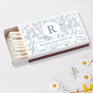Dainty Blue French Floral Monogram Bat Mitzvah Matchboxes