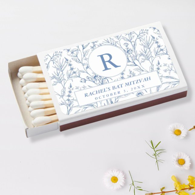Dainty Blue French Floral Monogram Bat Mitzvah Matchboxes (Dainty Blue French Floral Monogram Bat Mitzvah Matchboxes
)