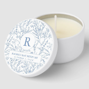 Dainty Blue French Floral Monogram Bat Mitzvah Mini Candle Favors