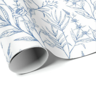 Dainty Blue French Toile Floral Wrapping Paper
