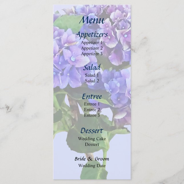 Dainty Blue Hydrangea Menu (Front)
