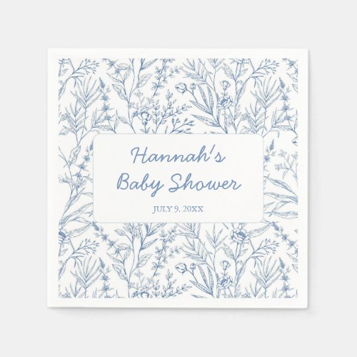 Dainty Blue Personalized Baby Shower Napkins