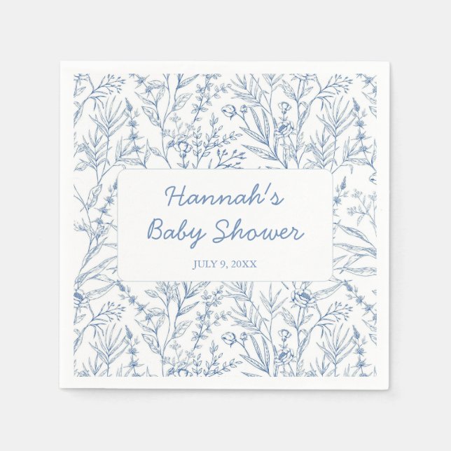 Dainty Blue Personalized Baby Shower Napkins (Front)