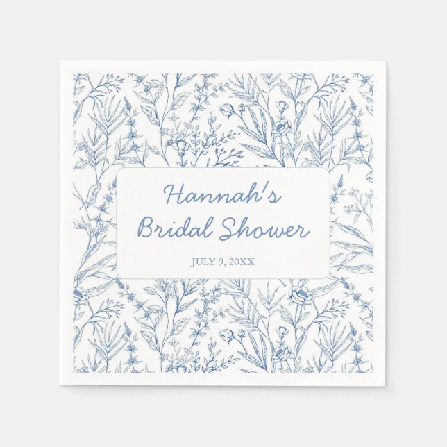 Dainty Blue Personalized Bridal Shower Napkins (Front)