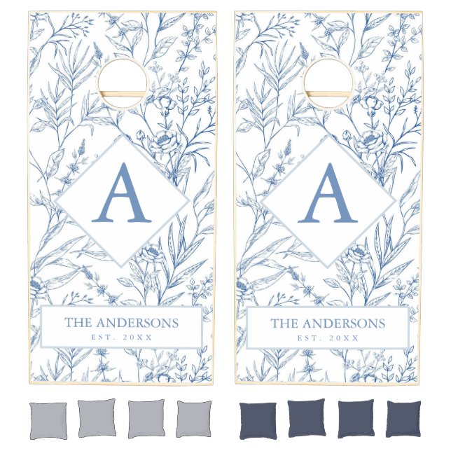 Dainty Blue Wedding Monogram Cornhole Set (Set)