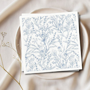 Dainty Blue & White Floral Paper Cocktail Napkins