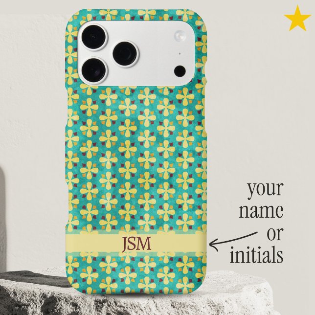 Dainty Blue Yellow Flowers Dot Pattern Custom Name iPhone Case (Creator Uploaded)