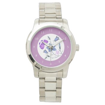 Dainty Bluebells And Purple Butterfly Watch by anuradesignstudio at Zazzle