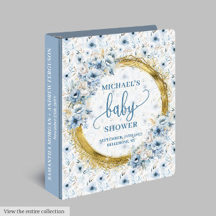 Dainty boho dusty blue flowers gold baby shower 3 ring binder
