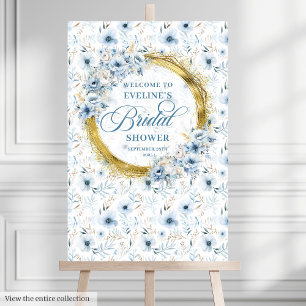 Dainty Boho Dusty Blue Gold Bridal Shower Welcome Foam Board