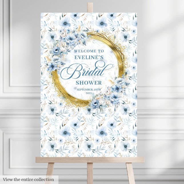 Dainty Boho Dusty Blue Gold Bridal Shower Welcome  Foam Board (Dainty Boho Dusty Blue Gold Bridal Shower Welcome Foam Board)