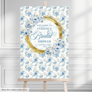 Dainty Boho Dusty Blue Gold Bridal Shower Welcome Foam Board