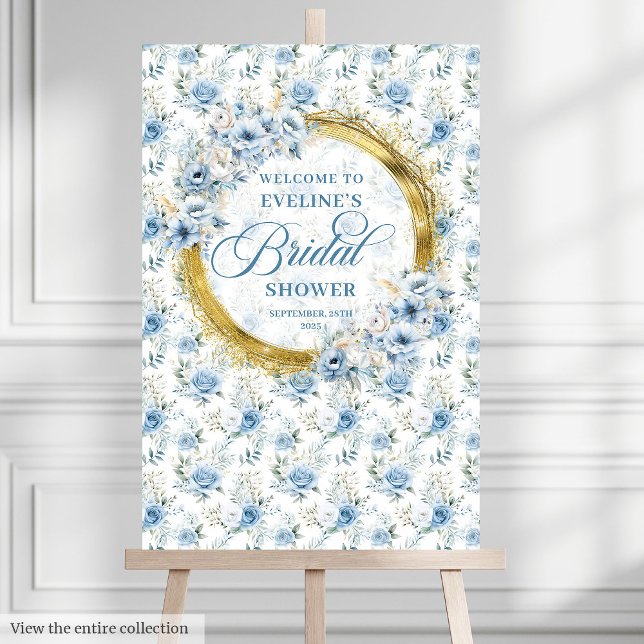 Dainty Boho Dusty Blue Gold Bridal Shower Welcome  Foam Board (Dainty Boho Dusty Blue Gold Bridal Shower Welcome Foam Board)