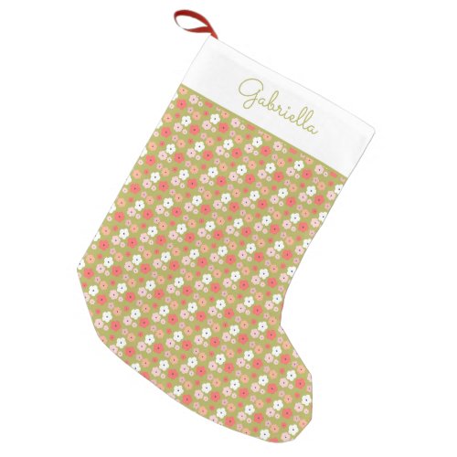 Dainty Boho Woodland Floral Green Personalized  Small Christmas Stocking