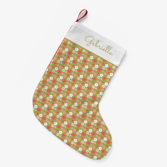 Dainty Boho Woodland Floral Green Personalized  Small Christmas Stocking (Front (Hanging))