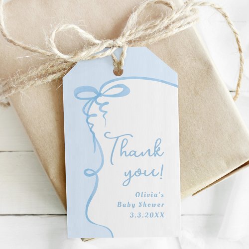 Dainty Bow wavy blue boy baby shower thank you Gift Tags