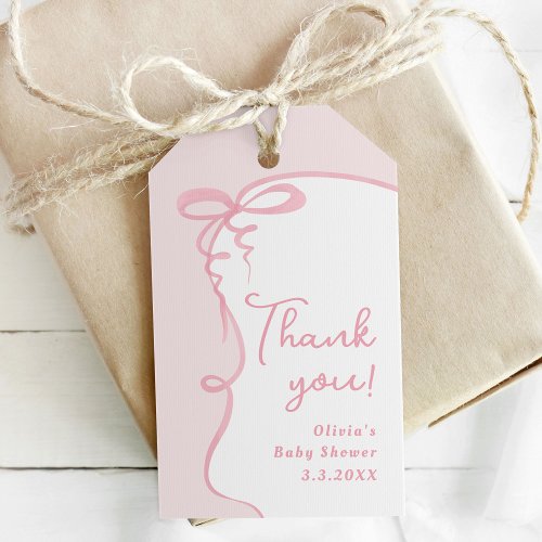 Dainty Bow wavy pink minimal girl thank you Gift Tags
