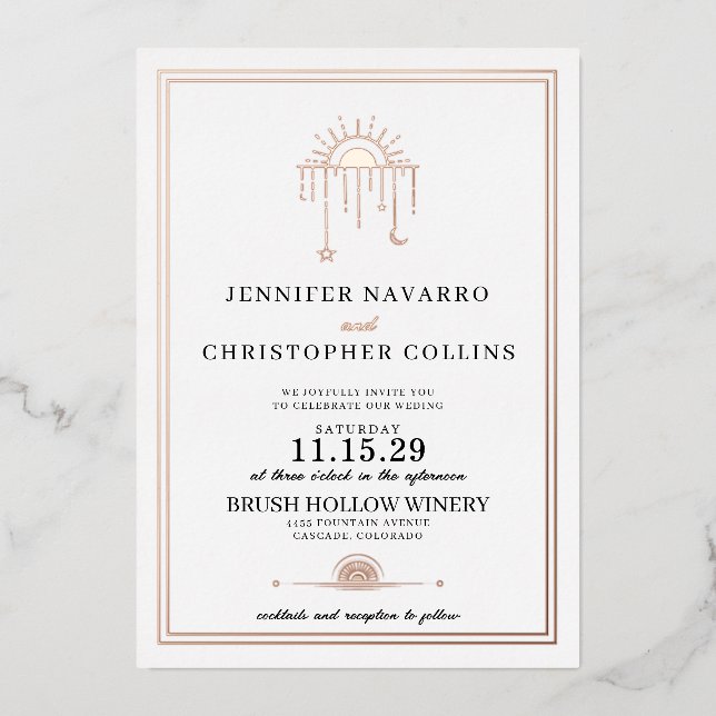 Dainty Celestial with Details Wedding Invitation Foil Invitation (Front)