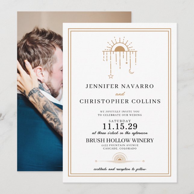 Dainty Celestial with Photo Wedding Invitation (Front/Back)