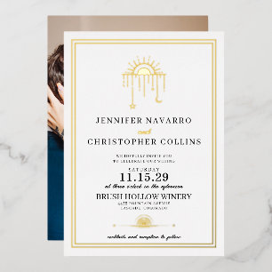 Dainty Celestial with Photo Wedding Invitation Foil Invitation